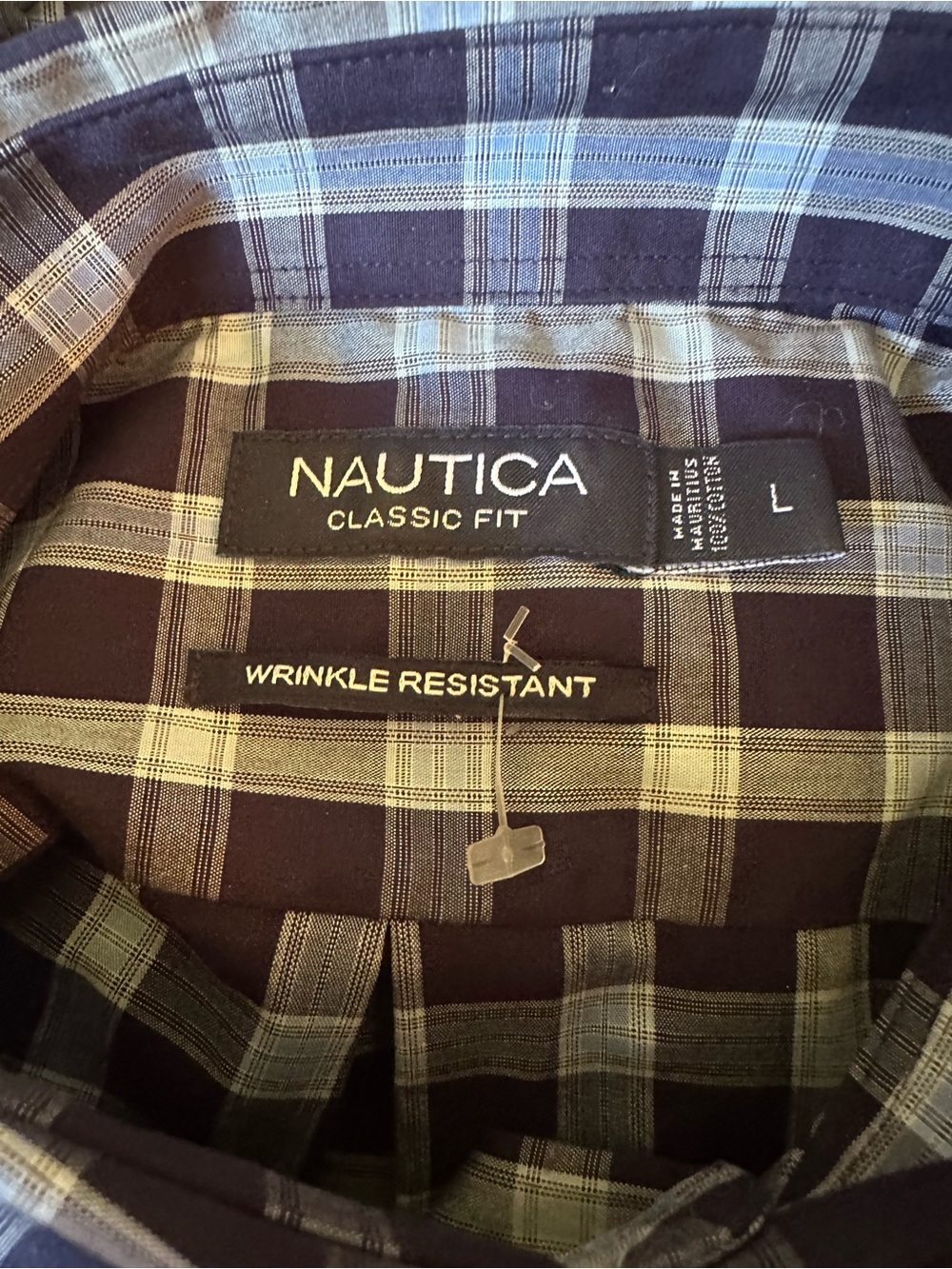 Nautica Classic Fit Plaid Button-Down Shirt: Navy and Light Blue Cotton